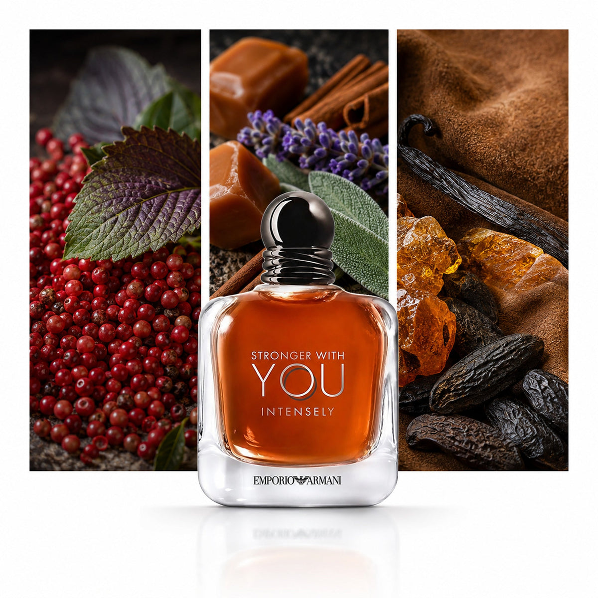 Emporio Armani Stronger With You Intensely — composición editorial fotográfica DYNASTY