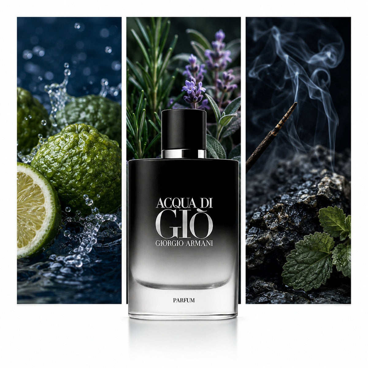 Giorgio Armani Acqua di Giò Parfum — composición editorial fotográfica DYNASTY
