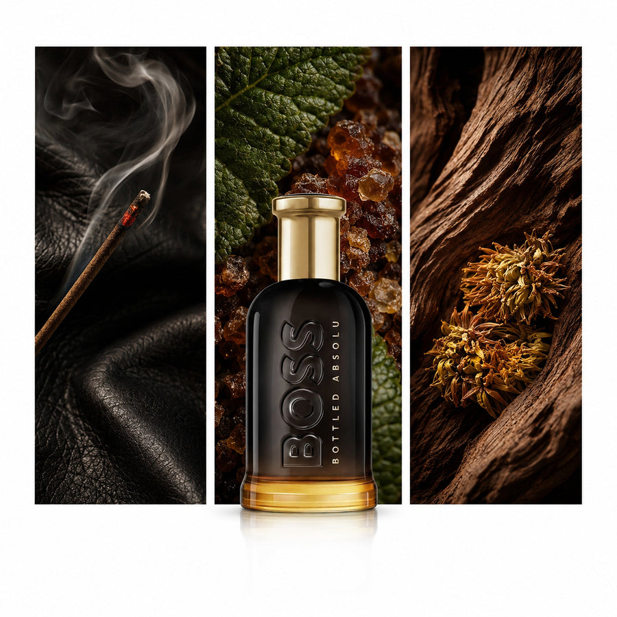 Hugo Boss Bottled Absolu — composición editorial fotográfica DYNASTY