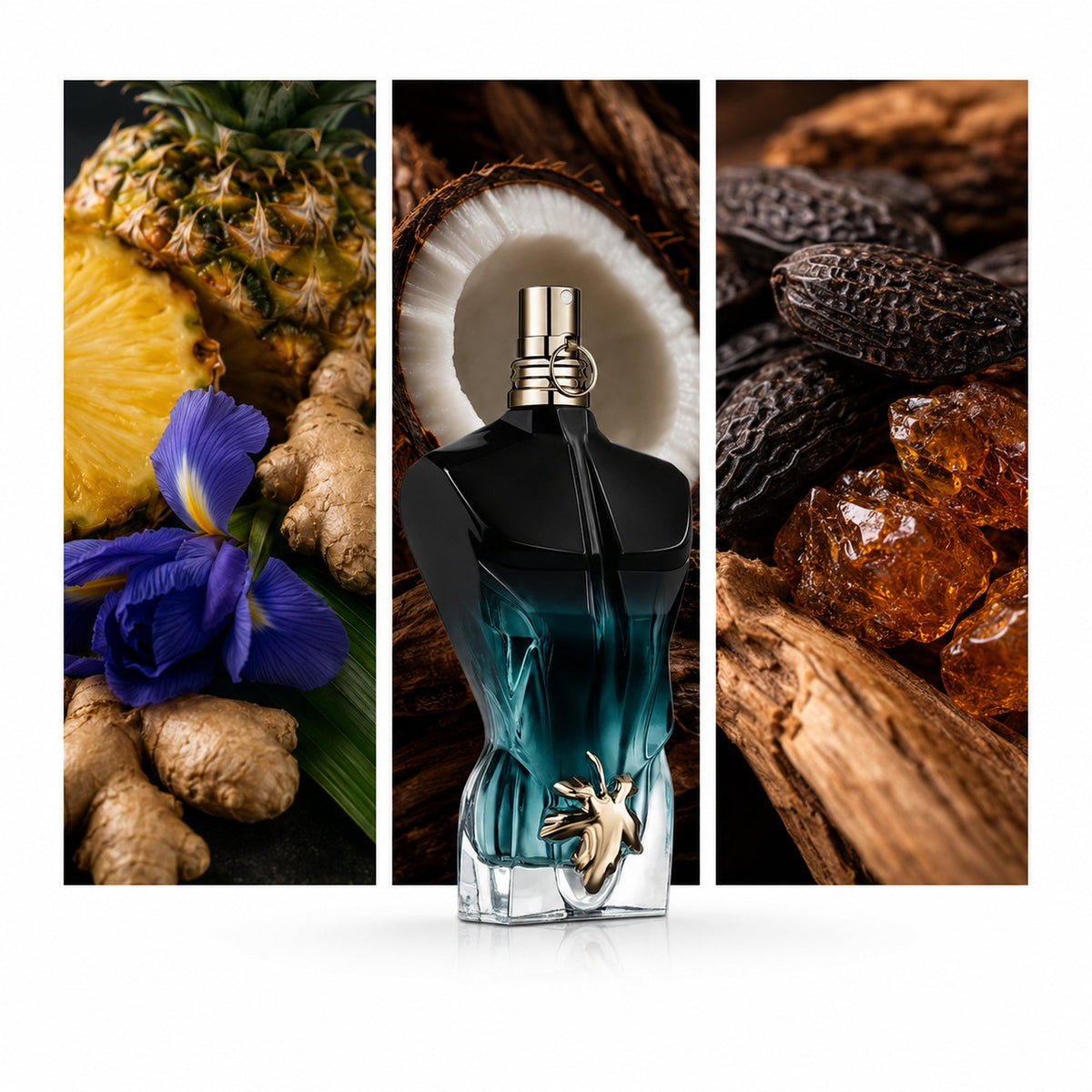 Jean Paul Gaultier Le Beau Le Parfum — composición editorial fotográfica DYNASTY