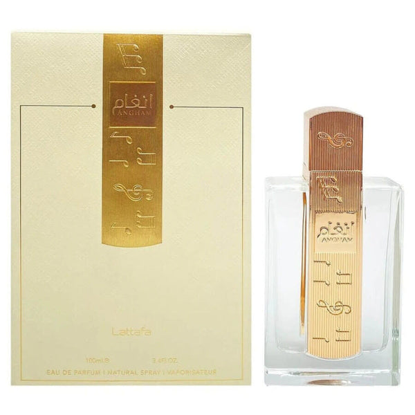 Lattafa Angham 100 ML — frasco y caja del perfume