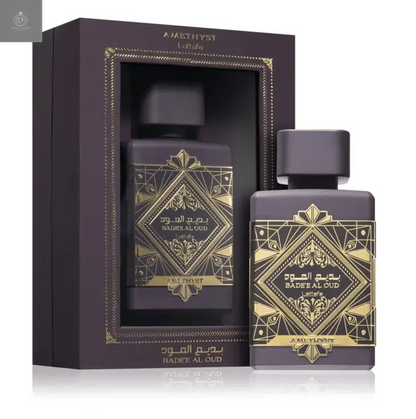 Lattafa Bade’e Al Oud Amethyst 100 ML — frasco y caja del perfume