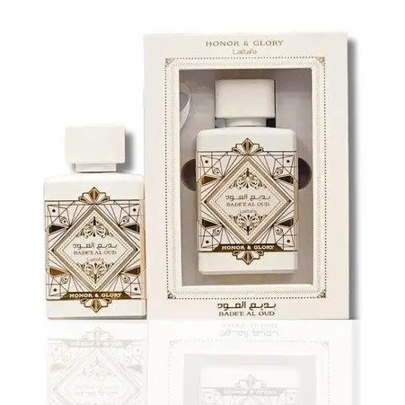 Lattafa Bade’e Al Oud Honor & Glory 100 ML — frasco y caja del perfume