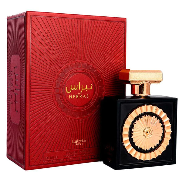 Lattafa Nebras 100 ML — frasco y caja del perfume