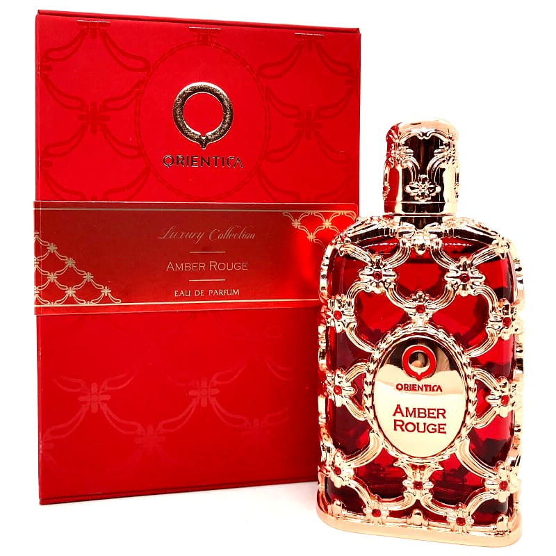 Orientica Amber Rouge 80 ML — frasco y caja del perfume