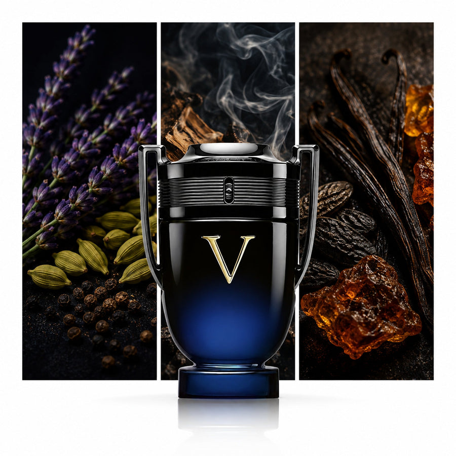 Rabanne Invictus Victory Elixir — composición editorial fotográfica DYNASTY