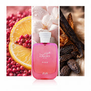Rasasi Hawas Pink — composición editorial fotográfica DYNASTY