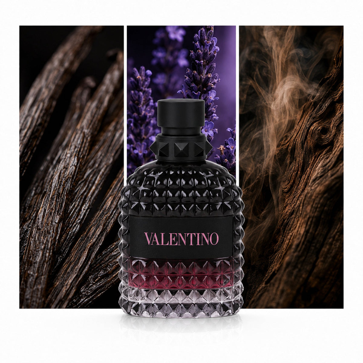 Valentino Uomo Born in Roma Intense — composición editorial fotográfica DYNASTY