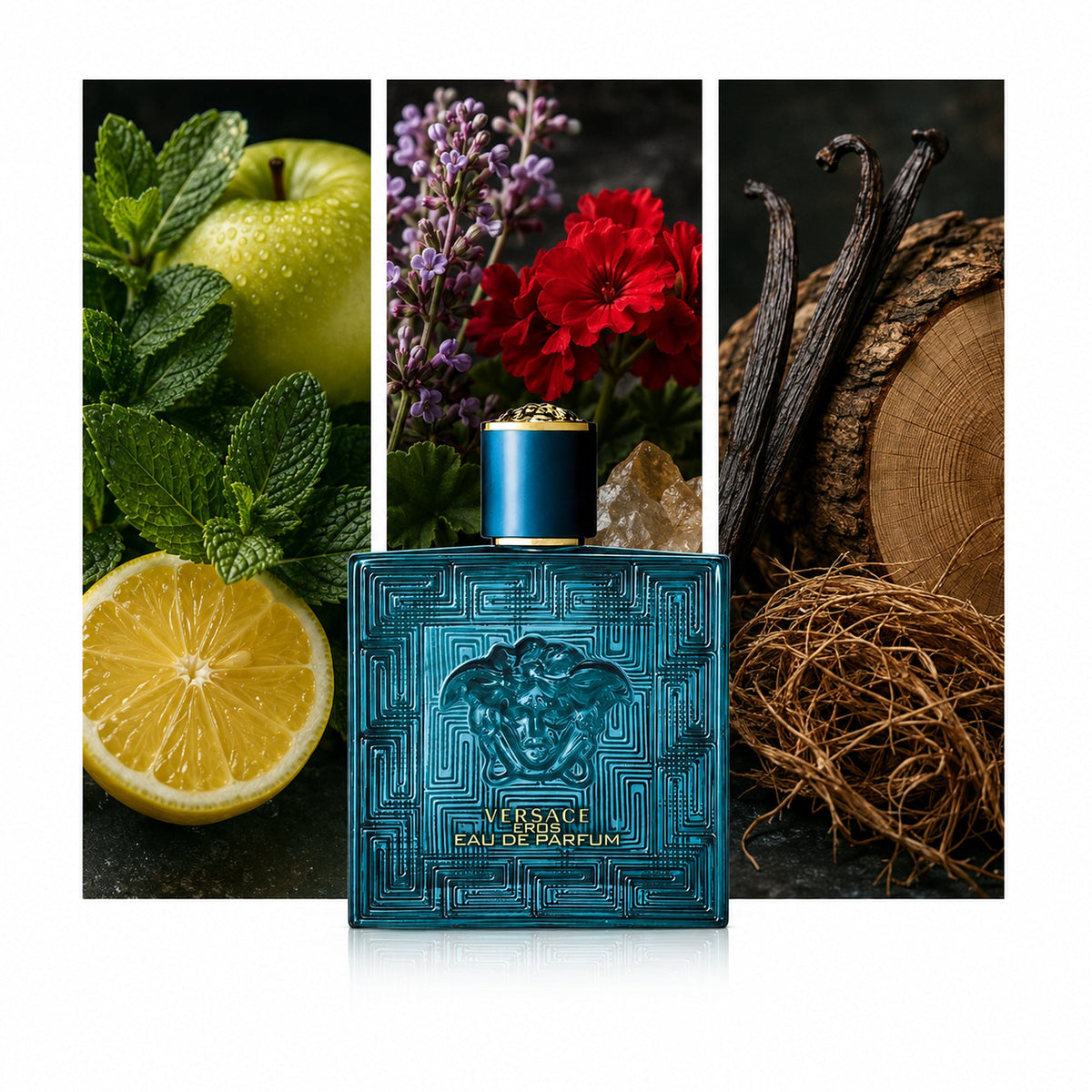 Versace Eros Eau de Parfum — composición editorial fotográfica DYNASTY