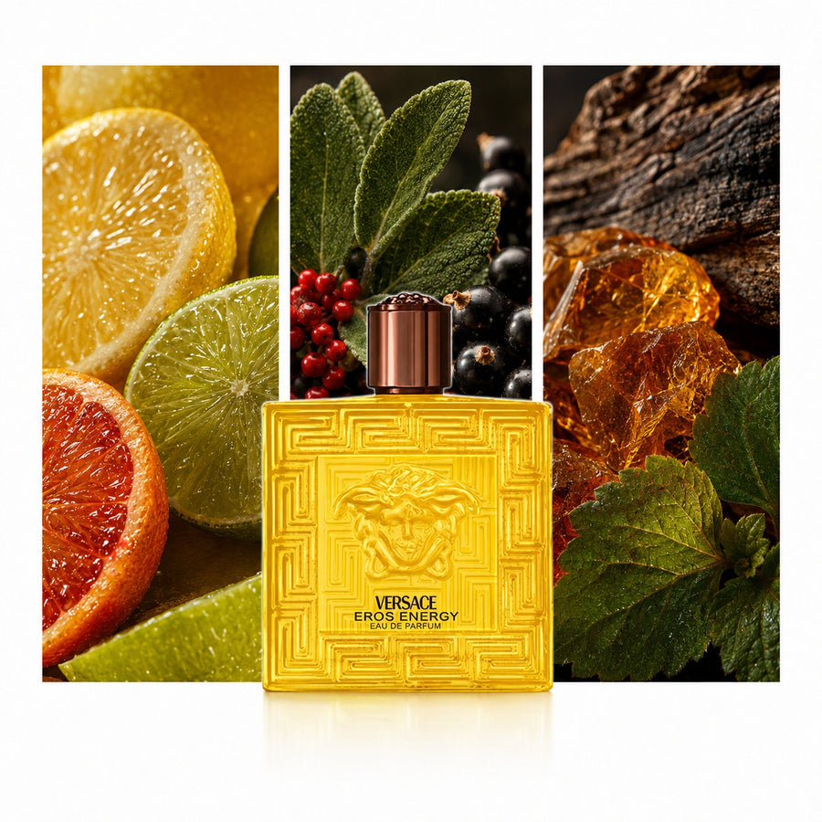 Versace Eros Energy — composición editorial fotográfica DYNASTY
